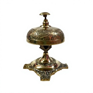 Cloche de réception élégante en laiton doré à motif floral, cloche à bouton décorative vintage pour hôtel, service, comptoir de restaurant, bureau - Product Image 4