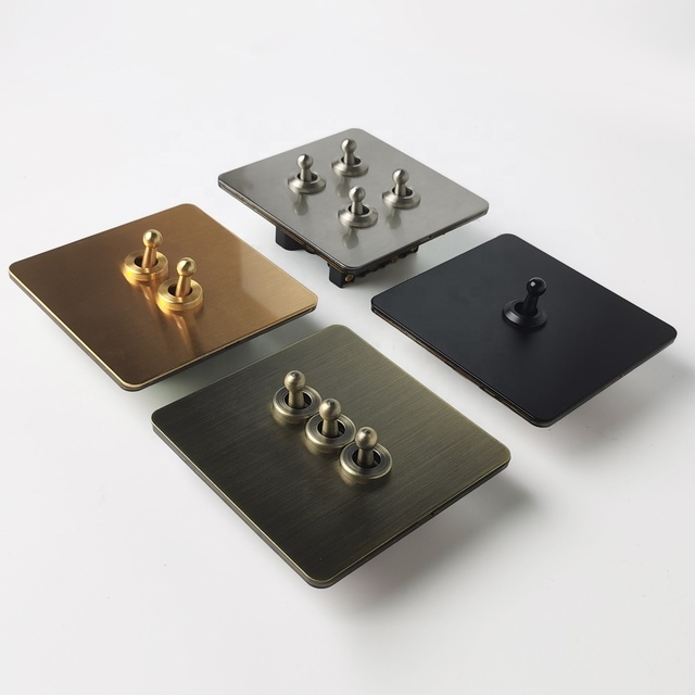 Niva Brass Toggle Light Wall Switches Custom UK EU US Standard Stainless Steel Panel Metal Electric Vintage Switch and Socket