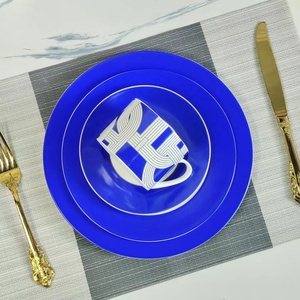 Hot Sale Nordic Luxury Bohemian Design 2pcs Blue Runway Porcelain Plate <b>Set</b> with Gift Box for Restaurant - Product Image 1