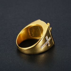 yunnique Men's Gold Plated <b>Titanium</b> Steel Cross <b>Ring</b> With Diamond Pave Setting Hip Hop Jewelry Gift - Product Image 4