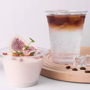 カスタムロゴテイクアウェイ使い捨てPETプラスチックジュースミルクセーキ蓋とストロー付きコールドドリンクカップ