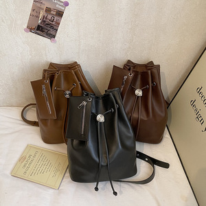 Borsa <span class=keywords><strong>a</strong></span> Tracolla Grande in Pelle PU per <span class=keywords><strong>Donna</strong></span>, Nuova Borsa <span class=keywords><strong>a</strong></span> Secchiello con Coulisse - Product Image 1