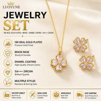 LUOYUNE 2026 Fashion OEM&ODM Perhiasan Kuningan Berlapis Emas 18K Set Perhiasan Zirkon Kubik Enamel untuk Pesta Pesanan Grosir Massal