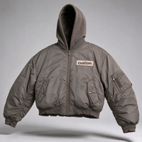 Blouson Bomber Homme Personnalisé en Coton Épais Effet Vieilli, Coupe Courte et Ample, Style Baseball Varsity, Zippé avec Capuche