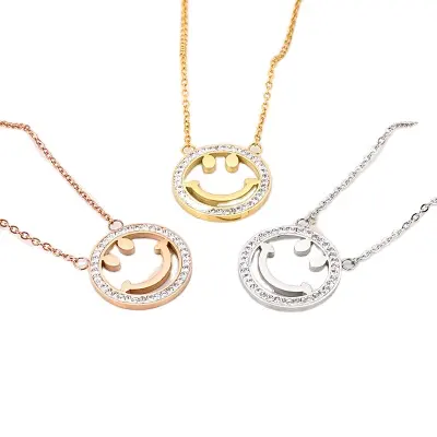 Smiley Face Necklace Women Chain Figure High Quality Pendant Necklaces Girl Jewelry Silver Color Trendy stainless steel Collares
