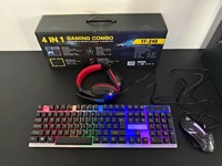 Ensemble clavier, souris, casque et tapis de souris pour PC, combo 4 en 1, casque de jeu pour ordinateur, souris et clavier filaires USB avec tapis de souris