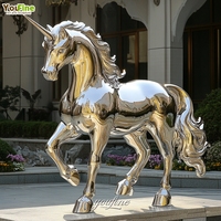 Statue de licorne grandeur nature en acier inoxydable poli miroir, sculpture de cheval en métal personnalisée pour la décoration extérieure de jardin, parc, hôtel