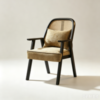 Fauteuil en rotin avec cadre en bois, chaise rembourrée à dossier en osier pour salon, chambre, balcon, bureau, appartement et café