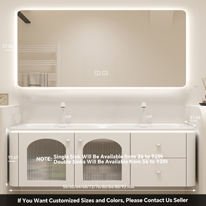 Meuble-lavabo moderne et romantique de style français, esthétique courbée, pour chambre à coucher, avec lavabo simple ou double en céramique et miroir LED intelligent mural - Product Image 6