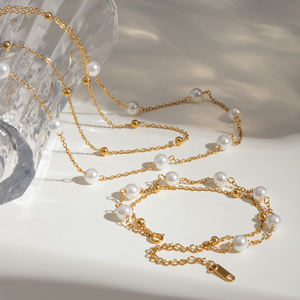 J & D สร้อยข้อมือลูกปัดสแตนเลสสองชั้นสีทอง18K ปรับได้16 + 5ซม. - Product Image 4