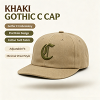 Casquette de baseball kaki gothique à broderie C, visière plate, en coton et cuir, avec broderie de lettres sur la couronne, style streetwear pour homme, usage quotidien urbain