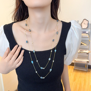 Korean Style Crystal Multi Layer <b>Necklace</b> <b>Long</b> Teardrop Shape Light Luxury Sweater Chain Autumn Winter Fashion Accessory - Product Image 3