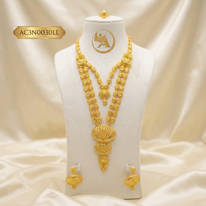 Luxury African Gold Plated Layered Long Charm Necklace Set for Women Nigerian Wedding <b>Bridal</b> Jewelry with Earrings and Ring - Product Image 1
