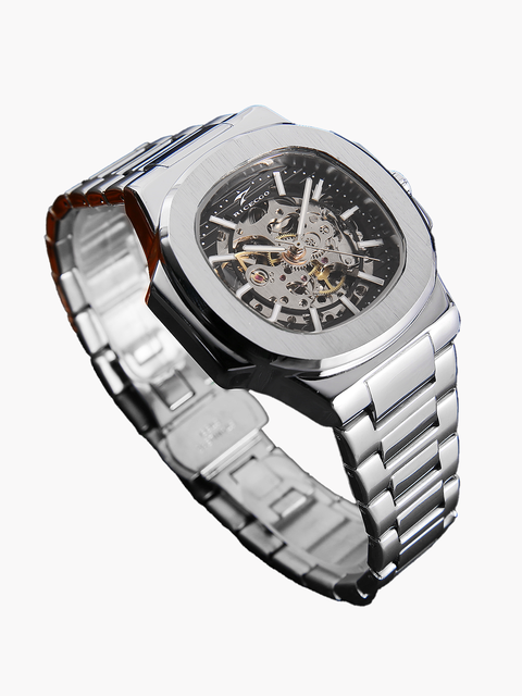 Men's Mechanical Chronograph Watch Men's Mechanical Watch with Automatic Movement Stainless Steel Strap Square Watch