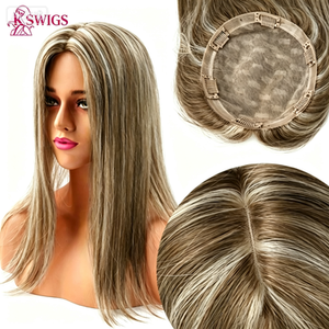 K.S WIGS Topper de cheveux humains lisses et soyeux à clipser, avec cuticules alignées, cheveux Remy, pour couvrir les cheveux blancs chez la femme - Product Image 1