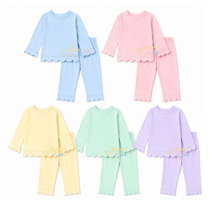 <span class=keywords><strong>Pigiama</strong></span> con bordo smerlato per bambine, set coordinato per neonati, <span class=keywords><strong>pigiama</strong></span> a maniche lunghe 100% cotone, abbigliamento da casa per bambini, abbigliamento da notte per bambini - Product Image 3