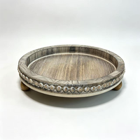 Plateau de service rond en bois avec perles, plateau décoratif rustique en bois pour table basse, centre de table, ottoman, plateaux circulaires style ferme