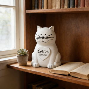 Urna Commemorativa Personalizzata per Animali Domestici, Urna per Ceneri <span class=keywords><strong>di</strong></span> <span class=keywords><strong>Gatto</strong></span> Bianco con Targa a <span class=keywords><strong>Cuore</strong></span> Incisa, Elegante Ricordo per <span class=keywords><strong>Gatto</strong></span> Deceduto - Product Image 2