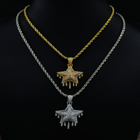 Collier pendentif étoile plaqué or complet pour hommes et femmes, style Iced Out avec pierre en zircon et bijoux hip-hop en laiton