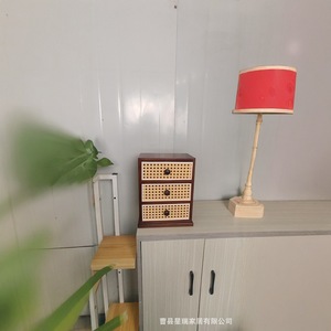Retro Multi Layer Storage Cabinet Solid Wood <b>Desktop</b> Rattan Mini Jewelry Box 3 Drawers Creative Organizer Drawer Style <b>Shelf</b> - Product Image 3
