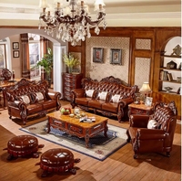 Canapé Sectionnel Traditionnel en Cuir Véritable de Luxe Américain à Prix d'Usine avec Rembourrage en Éponge pour Appartement, Hôtel, Villa, Salon WHC03