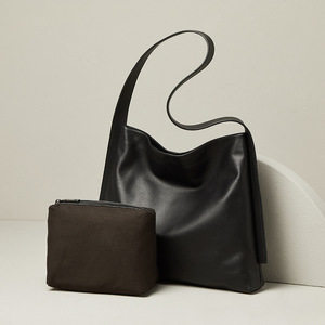 Simple sac fourre-tout en cuir véritable fermeture à glissière léger grande capacité mère-enfant aisselles sac à bandoulière de banlieue pour l'été - Product Image 2
