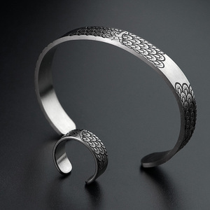 Stainless Steel Positive Inspirational Quote Custom Engraving Personalized Open Cuff <b>Bangles</b> Waterproof Ring Jewelry <b>Set</b> - Product Image 1