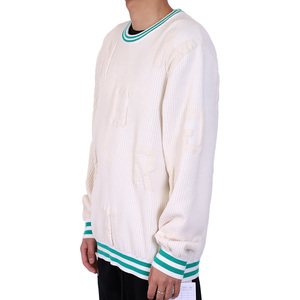 Suéteres personalizados de OEM para hombre, prendas de punto con letras, cuello redondo, Jersey Jacquard a rayas, suéter de punto de diseñador para hombre - Product Image 3