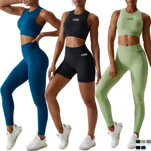 Allenamento personalizzato Set da Yoga abbigliamento Fitness Leggings da Yoga collant da palestra senza cuciture e Set reggiseno sportivo per le donne