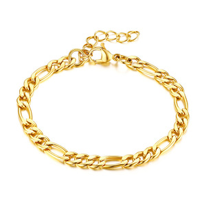 Pulsera Unisex Clásica <span class=keywords><strong>de</strong></span> Acero Inoxidable 316L Chapada en <span class=keywords><strong>Oro</strong></span> <span class=keywords><strong>de</strong></span> 18K con <span class=keywords><strong>Cadena</strong></span> Figaro <span class=keywords><strong>de</strong></span> 5MM y 7MM <span class=keywords><strong>de</strong></span> Ancho <span class=keywords><strong>para</strong></span> <span class=keywords><strong>Hombre</strong></span> y Mujer - Product Image 1