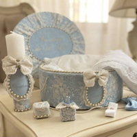 Boîte à bijoux pour enfant en velours brodé, avec bordure en dentelle, boîte à souvenirs pour bébé, cadeau personnalisé bleu pour nouveau-né, boîte à cadeaux pour la fête de naissance