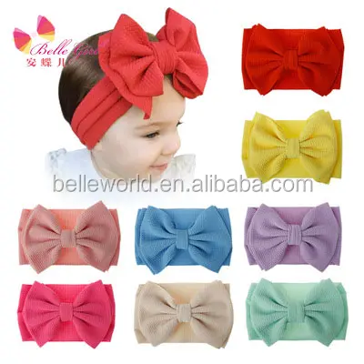 BELLEWORLD Wholesale 18 colors baby bowknot forehead children black headbands kids girl soft big bow Headband 2021