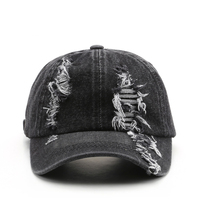 Vente chaude conception en détresse lavage Denim matériel papa casquette non structurée 6 panneaux casquette de sport