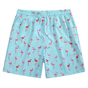 Shorts de Baño para Hombre con Estampado de Flamencos, Cintura Elástica, Casuales, de Verano, Color Azul Claro, Poliéster, Secado Rápido - Product Image 2