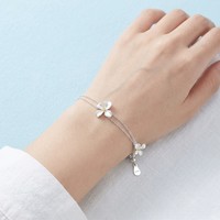 Zierliches S925 Silber Blumen-Armband 925 Sterling Silber Doppelketten Blumen-Charm-Armband