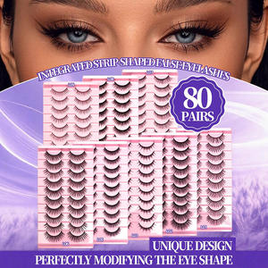 Faux cils synthétiques en forme de L, tige transparente, vegan, effet œil de chat, bande complète, 10 paires, cils 3D, vente en gros - Product Image 2