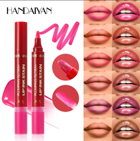 Brillo labial de doble cabezal con aceite en gel de larga duración, color intenso, efecto voluminizador, fácil de aplicar y colorear, tinte para contorno de labios.