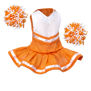 Robe de pom-pom girl blanche et orange avec pompons pour enfants, style jupe, uniforme en polyester - Product Image 1