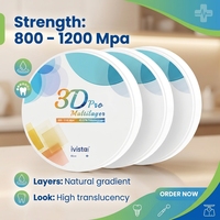 Disque en zircone Natural Transition IVISTA 3D Pro, translucidité 43-57%, 800-1200MPa, pour couronnes et bridges