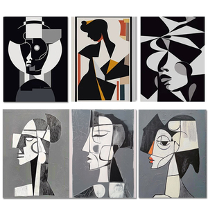 Esthétique Décoration d'intérieur Fait à la main Moderne <span class=keywords><strong>Noir</strong></span> <span class=keywords><strong>Blanc</strong></span> Géométrique <span class=keywords><strong>Femme</strong></span> <span class=keywords><strong>Visage</strong></span> Peinture Cubiste Portraits Art Mural - Product Image 6