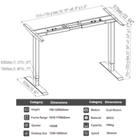 Fabricant de meubles de système de contrôle intégré Bureau debout Bureau réglable à double moteur Table électrique pour bureau