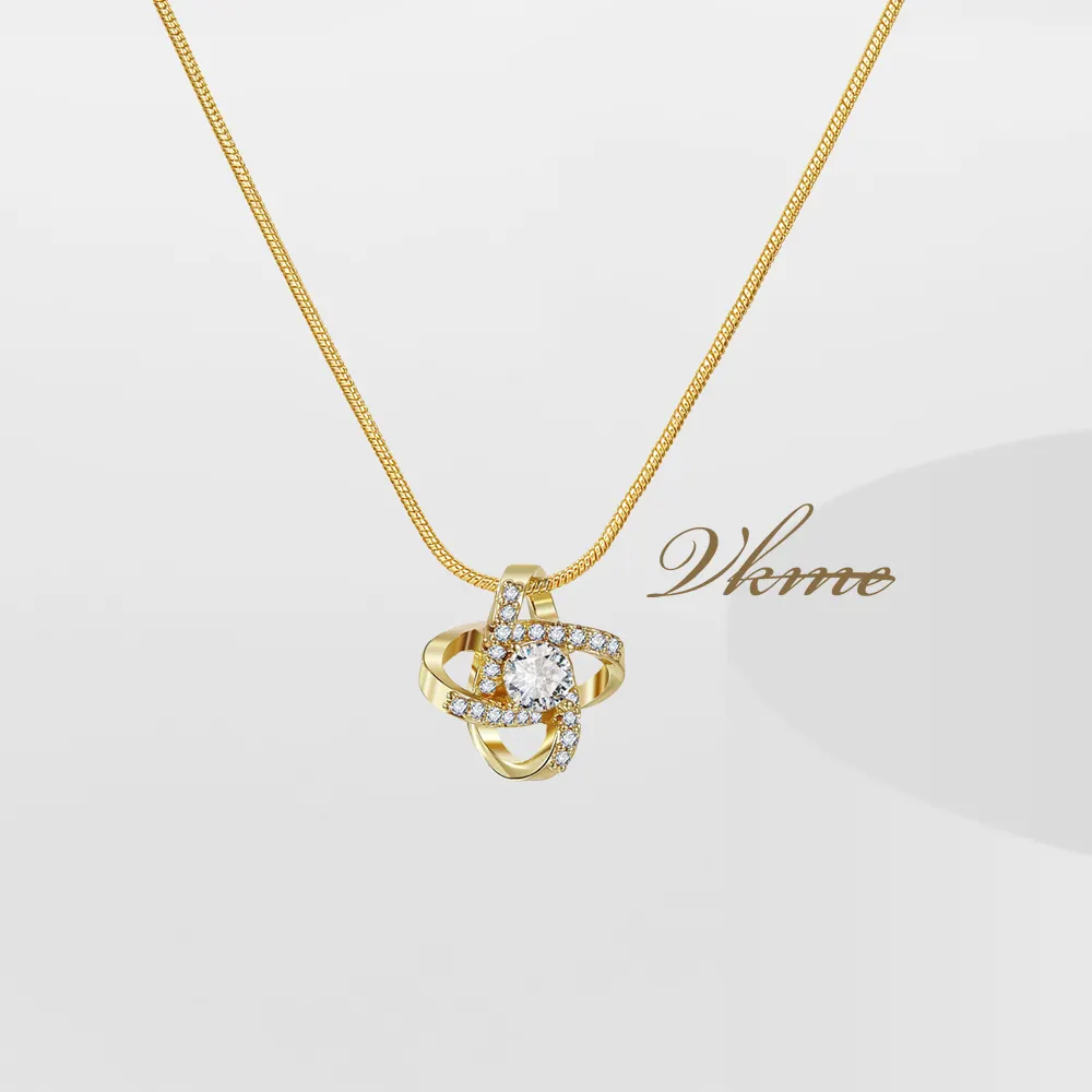 VKME Custom Love Heart Knot Crystal Pendant Necklace For Women Valentine's Day Mother 's day Jewelry Gift