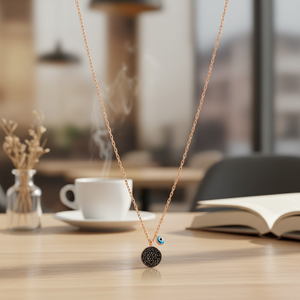 Colgante de plata de ley 925 con diseño de ojo turco, joyería con piedra de circón negro minimalista, venta al por mayor - Product Image 3