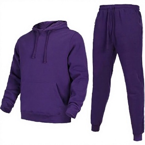Unisex Velour Hooded Printed <b>Tracksuit</b> Set Custom Logo Two Piece Jacket Jogger Solid Color 100% Cotton Low MOQ Men's Winter - Product Image 2