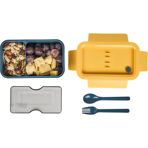 Plastic 1100ML One Layer Two <b>Compartment</b> BPA Free Newborn Airtight Rectangular Bento <b>Lunch</b> <b>Box</b> with Fork and Spoon - Product Image 3