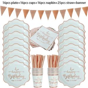 Decoraciones de <span class=keywords><strong>cumpleaños</strong></span> de oro rosa, juego de vajilla desechable, taza de papel, decoraciones para fiesta de <span class=keywords><strong>cumpleaños</strong></span> de <span class=keywords><strong>adultos</strong></span>, baby shower para niños y niñas - Product Image 4