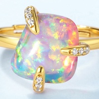 Bague en opale synthétique irrégulière plaquée or 14 carats en argent sterling 925 avec revêtement anti-ternissement, ajustable, bijoux fins pour femmes