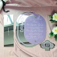 Tarjeta de mesa de menú de bebida de firma de acrílico púrpura y espejo dorado de alta calidad para bodas, fiestas y eventos especiales