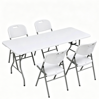 Table pliante portable blanche rectangulaire en plastique, table et chaises pliantes pour banquet, restauration, dîner, camping