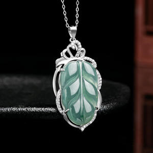 Pendentif en jadéite naturelle en forme de feuilles, incrustation en argent S925, accessoires de mode pour femmes, bijoux, certificat d'évaluation D227 - Product Image 4